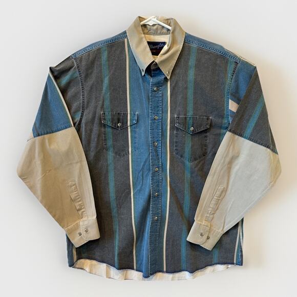 VTG Wrangler Brushpopper X-Long Tails Mens 17.5x36 Tan Black Striped Cowboy 90s - Picture 2 of 7